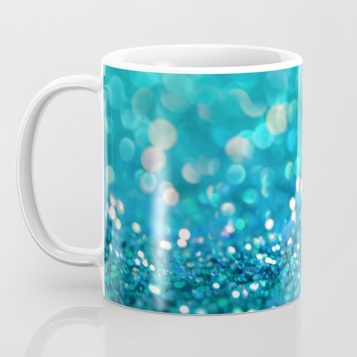Teal turquoise blue shiny glitter print effect - Sparkle Luxury Backdrop Coffee Mug Gallery Image 3