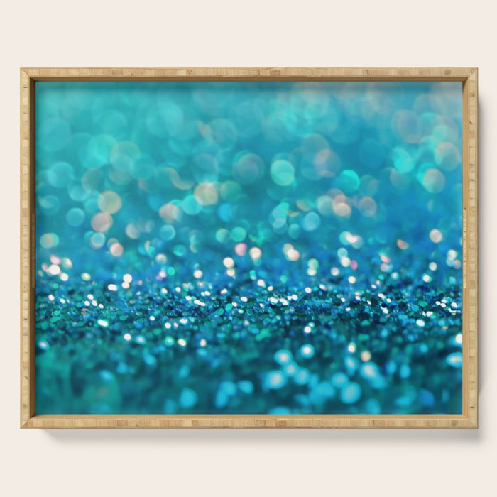 Teal turquoise blue shiny glitter print effect - Sparkle Luxury Backdrop Serving Tray Gallery Image 1