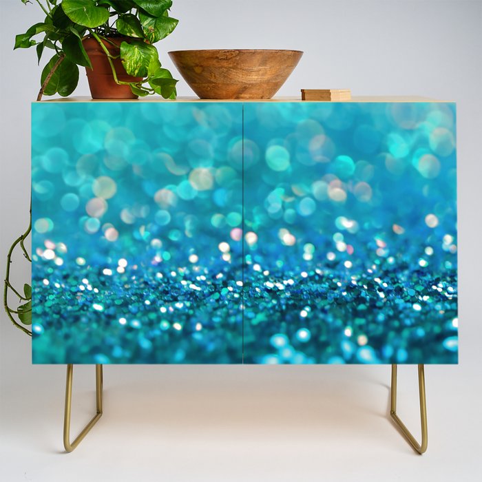 Teal turquoise blue shiny glitter print effect - Sparkle Luxury Backdrop Credenza Gallery Image 1