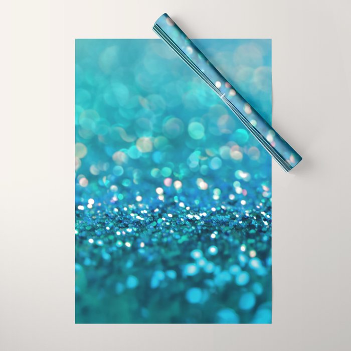 Teal turquoise blue shiny glitter print effect - Sparkle Luxury Backdrop Wrapping Paper Gallery Image 1