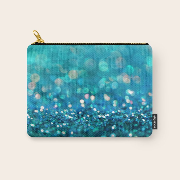 Teal turquoise blue shiny glitter print effect - Sparkle Luxury Backdrop Carry All Pouch Gallery Image 1