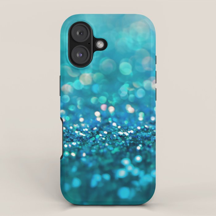 Teal turquoise blue shiny glitter print effect - Sparkle Luxury Backdrop iPhone Case Gallery Image 1
