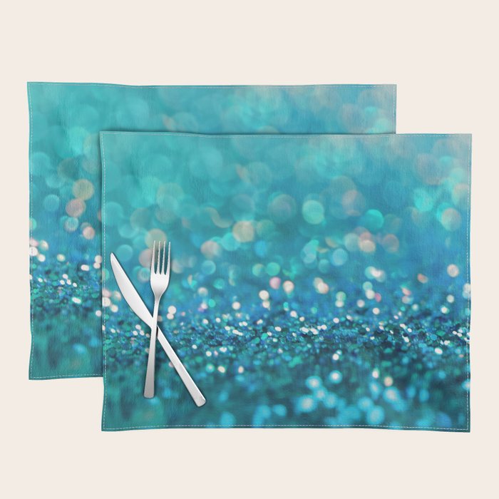 Teal turquoise blue shiny glitter print effect - Sparkle Luxury Backdrop Placemat Gallery Image 1