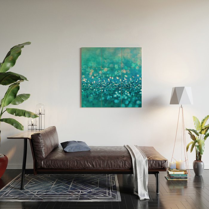 Teal turquoise blue shiny glitter print effect - Sparkle Luxury Backdrop Wood Wall Art Gallery Image 2