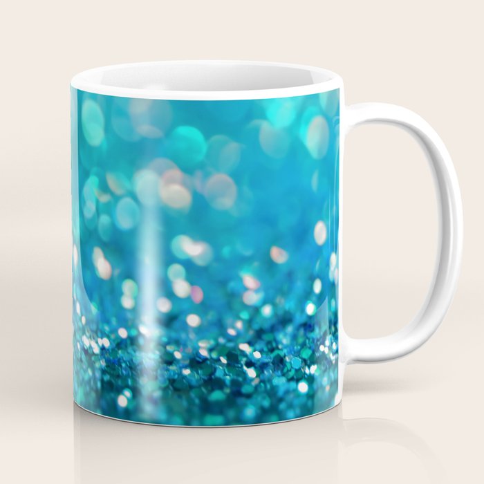 Teal turquoise blue shiny glitter print effect - Sparkle Luxury Backdrop Coffee Mug Gallery Image 1