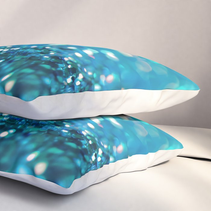 Teal turquoise blue shiny glitter print effect - Sparkle Luxury Backdrop Pillow Sham Gallery Image 3
