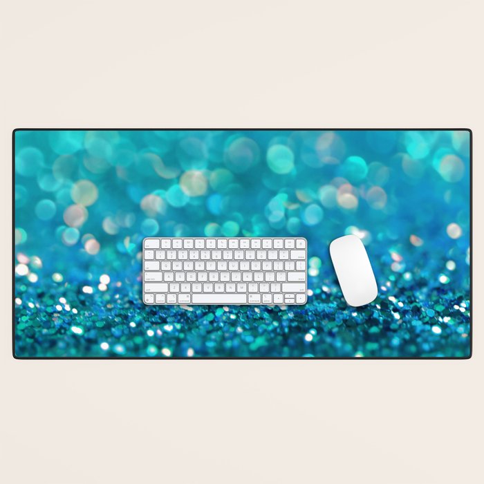 Teal turquoise blue shiny glitter print effect - Sparkle Luxury Backdrop Desk Mat Gallery Image 1