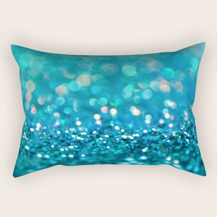 Teal turquoise blue shiny glitter print effect - Sparkle Luxury Backdrop Rectangular Pillow Gallery Image 2