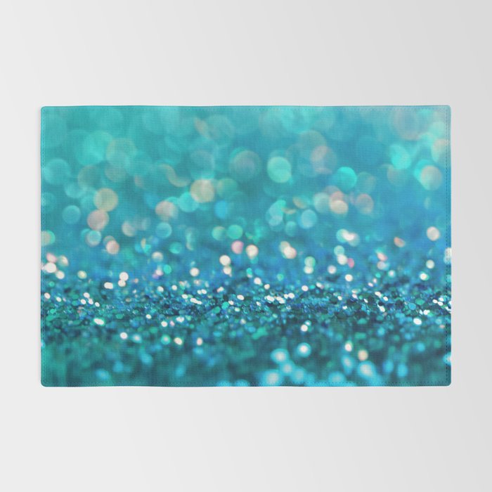 Teal turquoise blue shiny glitter print effect - Sparkle Luxury Backdrop Rug Gallery Image 2