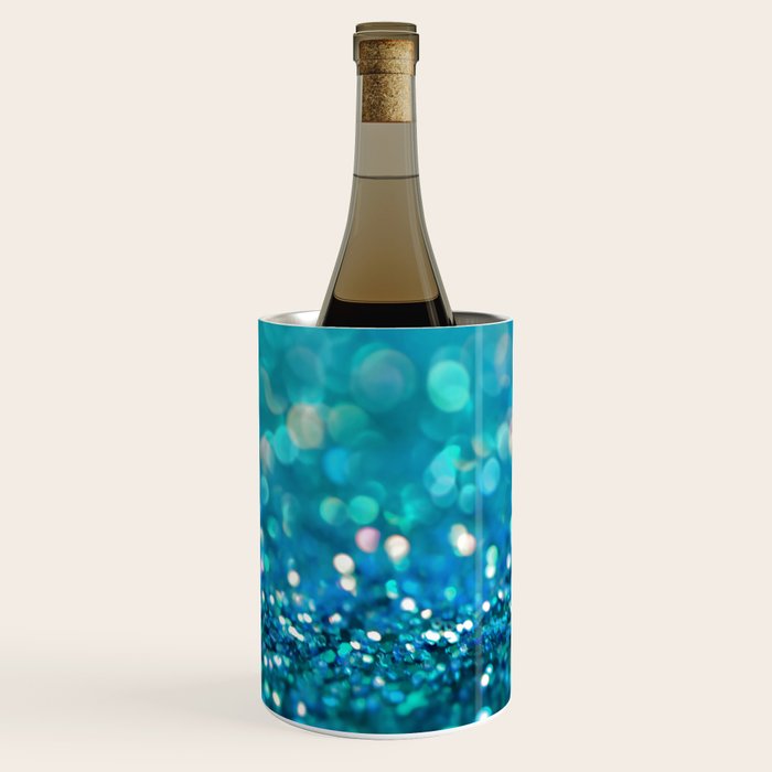 Teal turquoise blue shiny glitter print effect - Sparkle Luxury Backdrop Wine Chiller Gallery Image 1