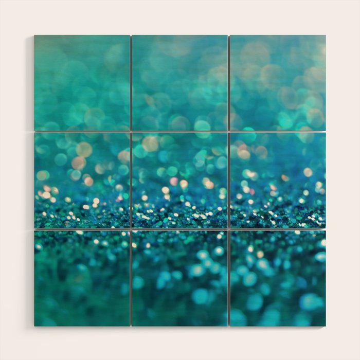 Teal turquoise blue shiny glitter print effect - Sparkle Luxury Backdrop Wood Wall Art Gallery Image 1