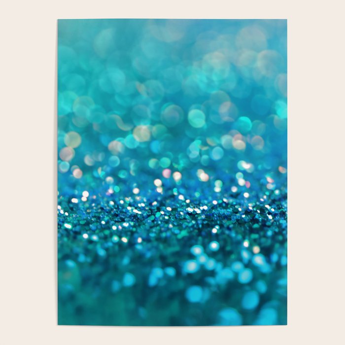 Teal Turquoise Blue Shiny Glitter Print Effect - Sparkle Luxury Backdrop Poster Gallery Image 4
