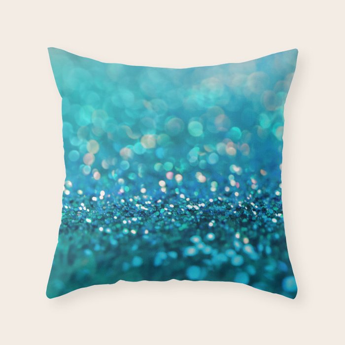 Teal turquoise blue shiny glitter print effect - Sparkle Luxury Backdrop Throw Pillow Gallery Image 6