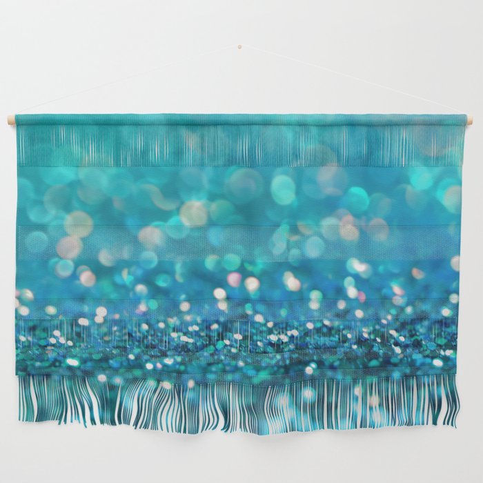 Teal turquoise blue shiny glitter print effect - Sparkle Luxury Backdrop Wall Hanging Gallery Image 1