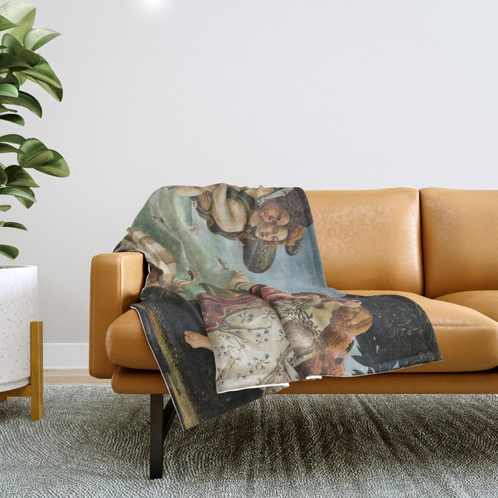The Birth of Venus by Sandro Botticelli, 1445 Throw Blanket Gallery Image 1