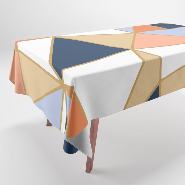 Festive, Geometric Art, Orange, Navy, Blue, Gold, Abstract Art Tablecloth Gallery Image 1