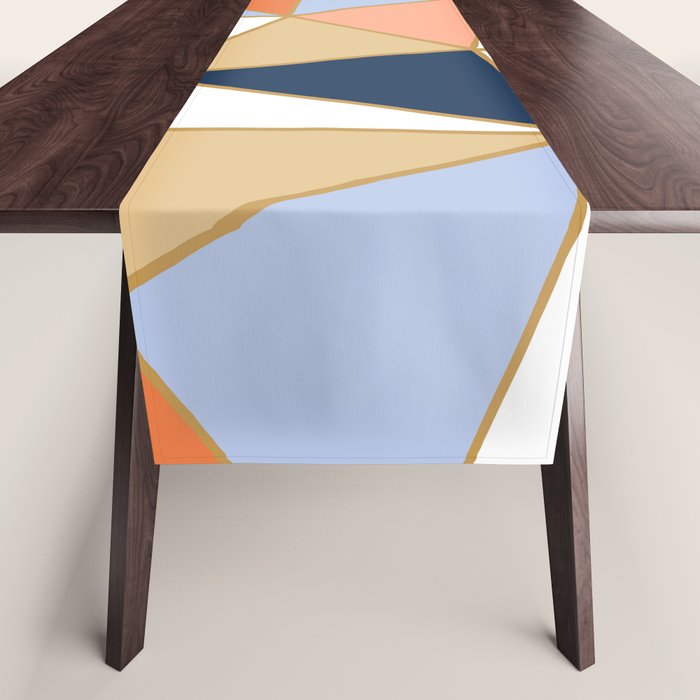 Festive, Geometric Art, Orange, Navy, Blue, Gold, Abstract Art Table Runner Gallery Image 1
