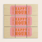 Every Hour Is Happy Hour, Pink Retro Bar Ticket Wood Wall Art Gallery Image 1