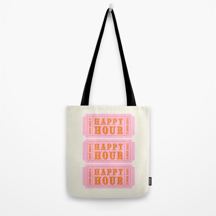 Every Hour Is Happy Hour, Pink Retro Bar Ticket Tote Bag Gallery Image 2