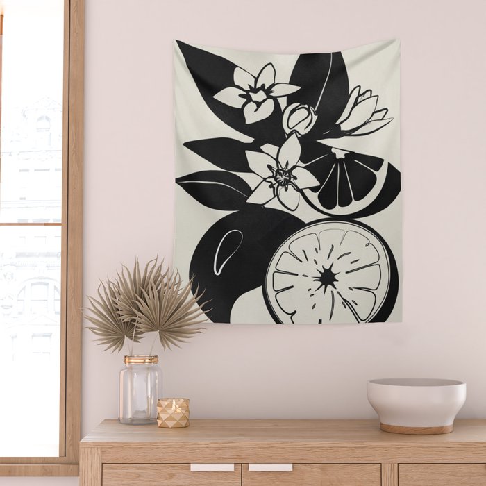 Line Art Oranges 1 Wall Tapestry Gallery Image 2