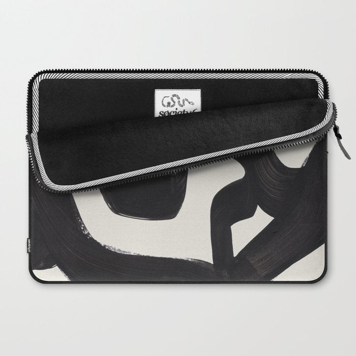 Mid Century Modern Minimalist Abstract Art Brush Strokes Black & White Ink Art Maze Laptop Sleeve Gallery Image 2