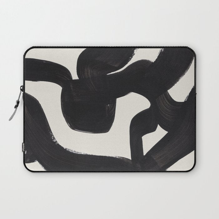 Mid Century Modern Minimalist Abstract Art Brush Strokes Black & White Ink Art Maze Laptop Sleeve Gallery Image 1
