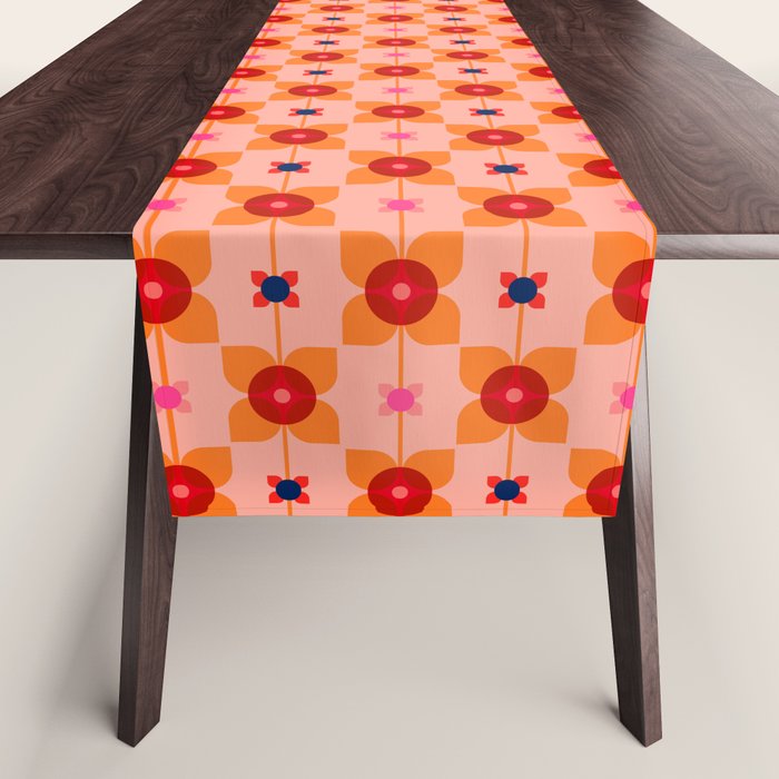 Mid Century Retro Floral Geometric Pattern Table Runner Gallery Image 1