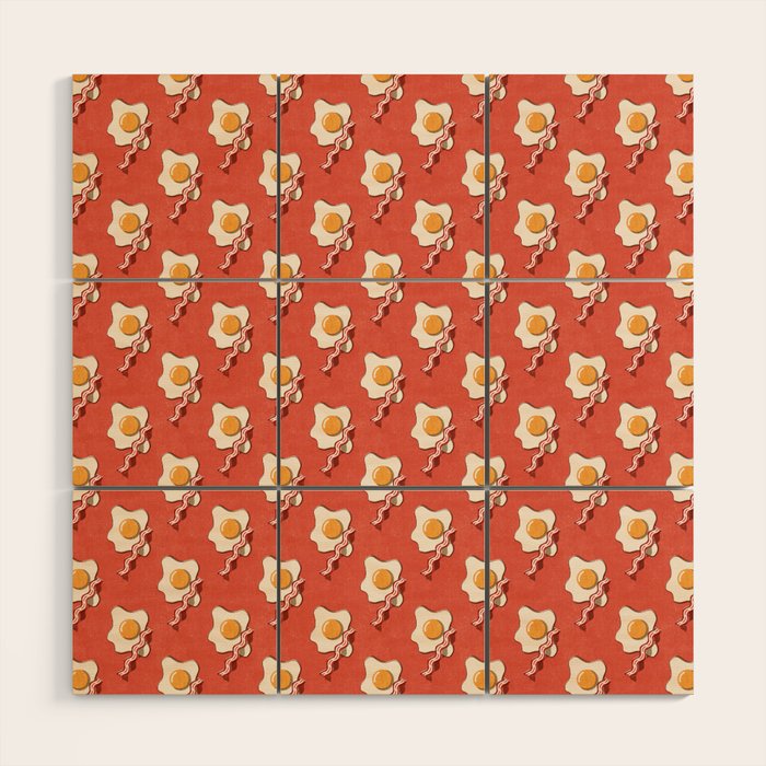 FAST FOOD / Egg and Bacon - pattern Wood Wall Art Gallery Image 1