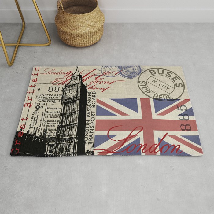 London Great Britain Big Ben Flag Collage Rug Gallery Image 1