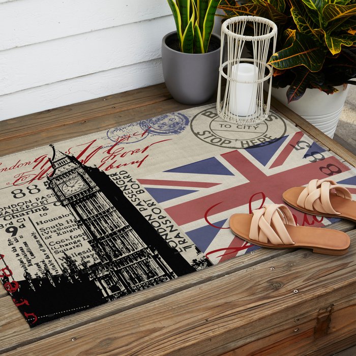 London Great Britain Big Ben Flag Collage Outdoor Rug Gallery Image 2