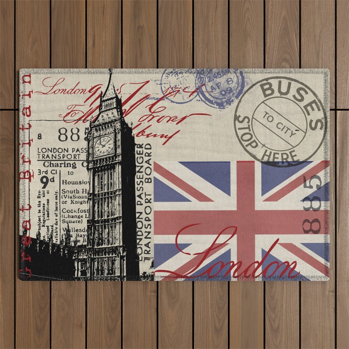 London Great Britain Big Ben Flag Collage Outdoor Rug Gallery Image 1
