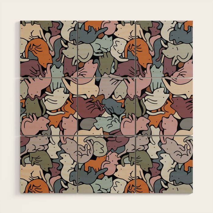 Essential cats pattern Wood Wall Art Gallery Image 1