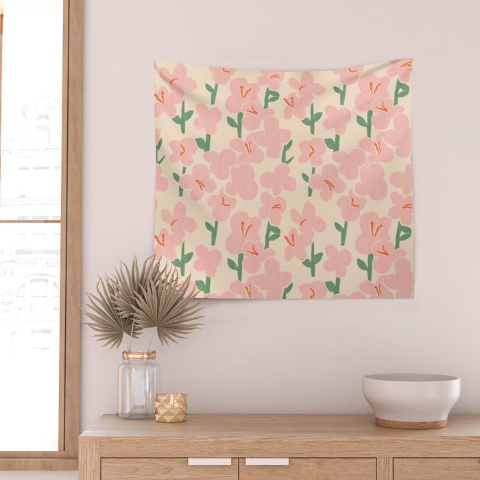 Pink Flowers Wall Tapestry Gallery Image 2