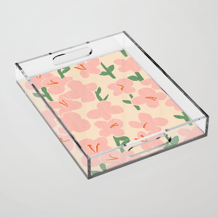 Pink Flowers Acrylic Tray Gallery Image 1