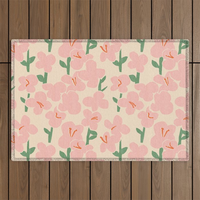 Pink Flowers Outdoor Rug Gallery Image 1