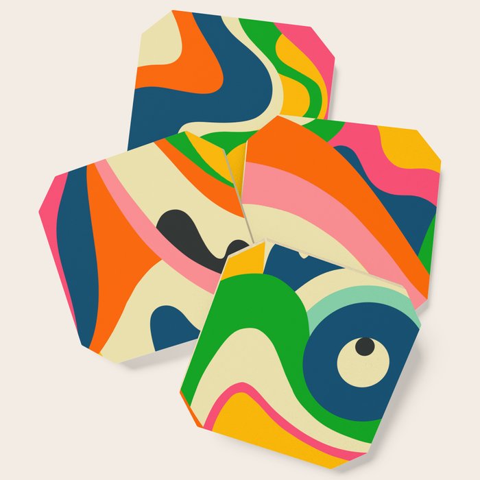 Colorful Mid Century Abstract  Coaster Gallery Image 1