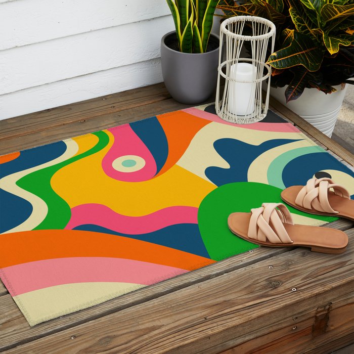 Colorful Mid Century Abstract  Outdoor Rug Gallery Image 2