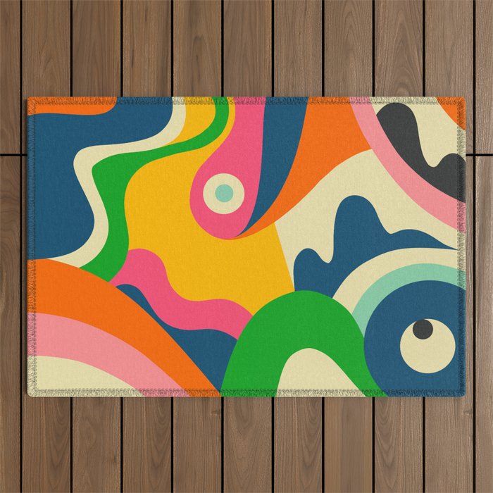 Colorful Mid Century Abstract  Outdoor Rug Gallery Image 1