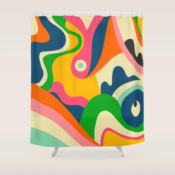 Colorful Mid Century Abstract  Shower Curtain Gallery Image 1