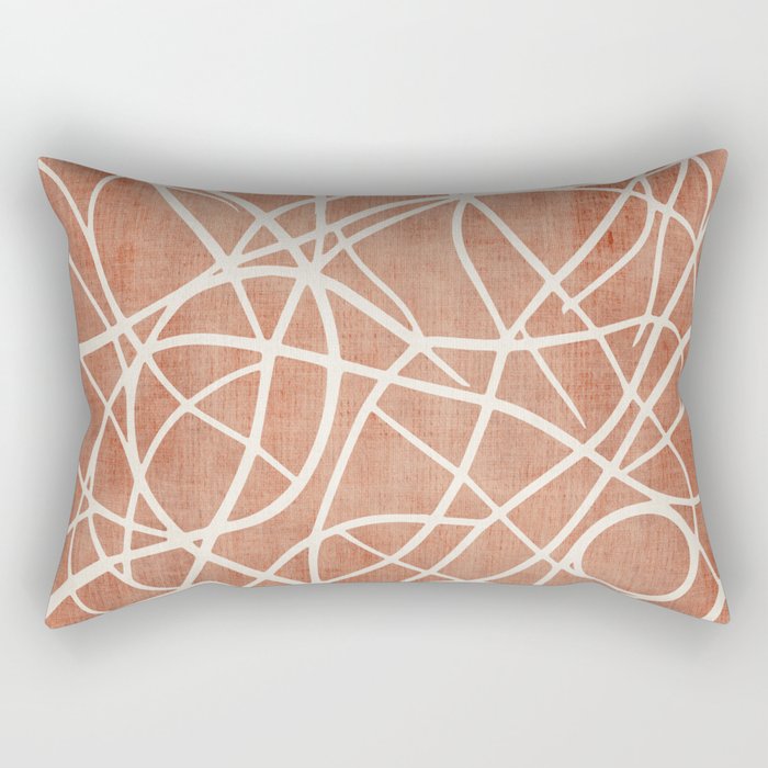 Terracotta White Lines Abstract Artwork Rectangular Pillow Gallery Image 1