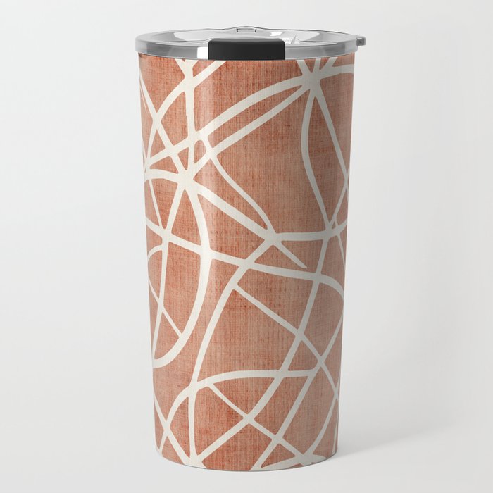 Terracotta White Lines Abstract Artwork Travel Mug Gallery Image 1