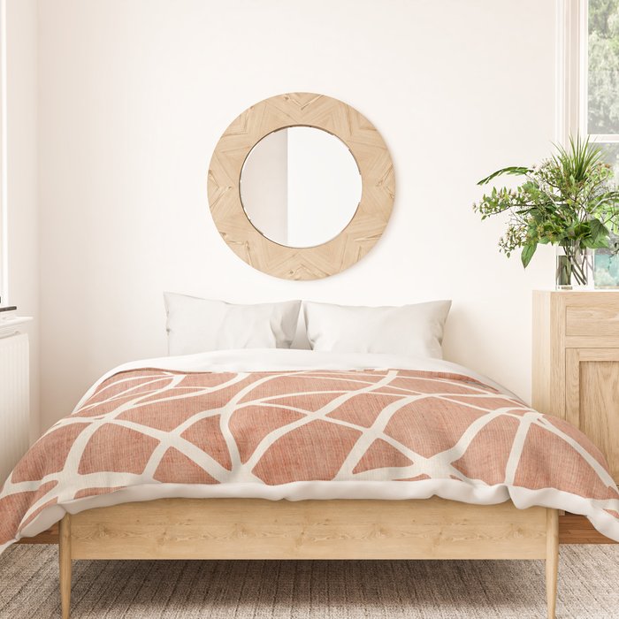 Terracotta White Lines Abstract Artwork Duvet Cover Gallery Image 3