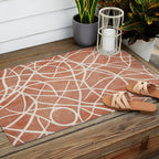 Terracotta White Lines Abstract Artwork Outdoor Rug Gallery Image 2