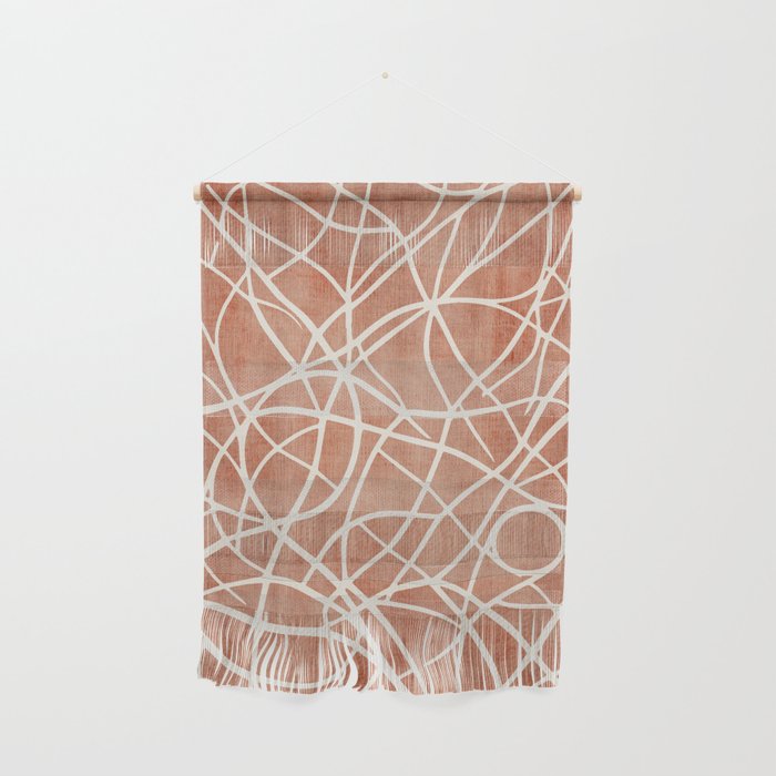 Terracotta White Lines Abstract Artwork Wall Hanging Gallery Image 1