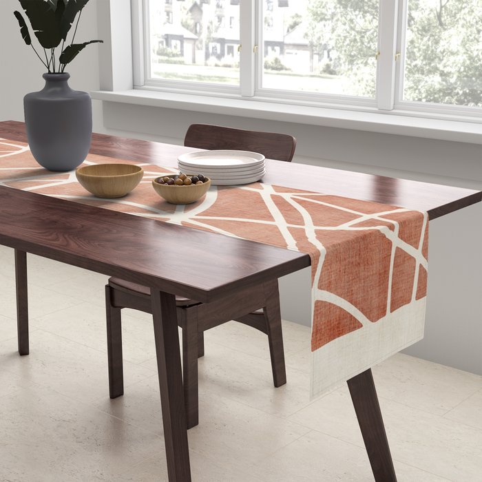 Terracotta White Lines Abstract Artwork Table Runner Gallery Image 2
