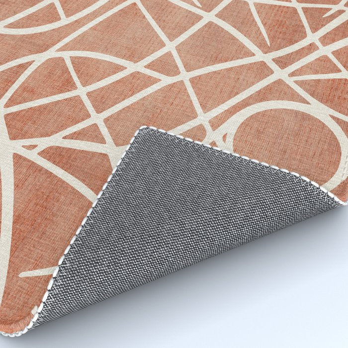 Terracotta White Lines Abstract Artwork Rug Gallery Image 4