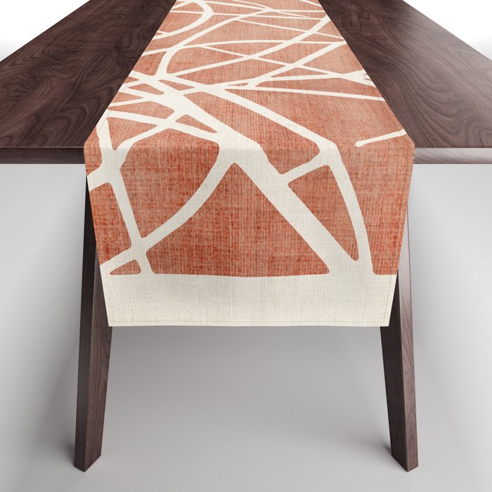 Terracotta White Lines Abstract Artwork Table Runner Gallery Image 1