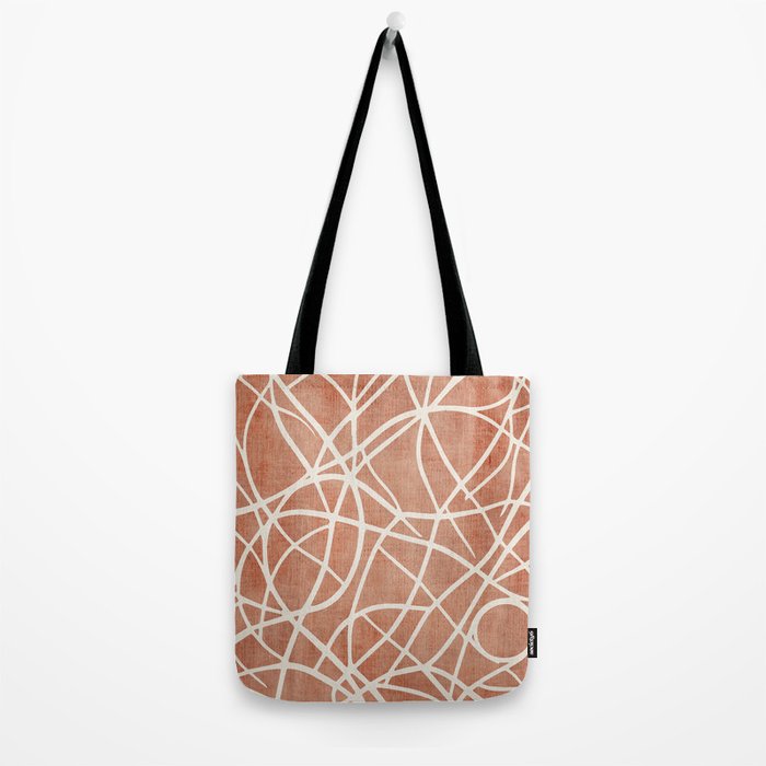 Terracotta White Lines Abstract Artwork Tote Bag Gallery Image 2