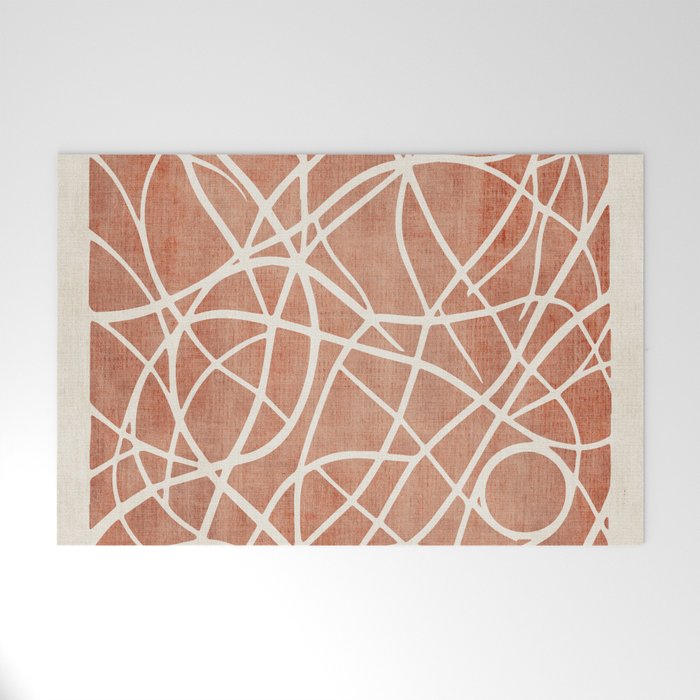Terracotta White Lines Abstract Artwork Welcome Mat Gallery Image 1