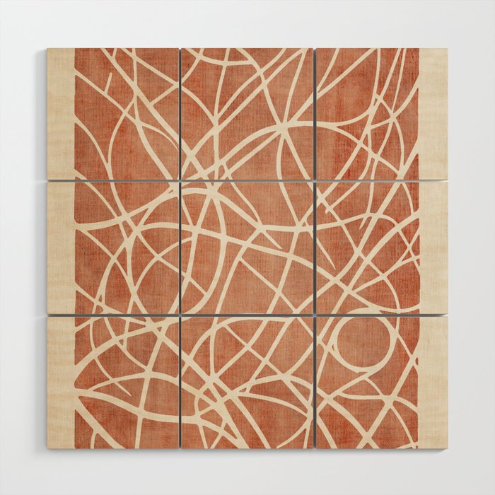 Terracotta White Lines Abstract Artwork Wood Wall Art Gallery Image 1